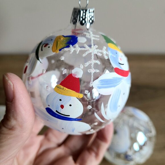 3 vintage blown glass Christmas tree ornaments decorations balls with snowmen. - Picture 6 of 7